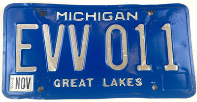 Vintage Michigan 2000s Auto License Plate EVV 011 Man Cave Garage Pub Decor
