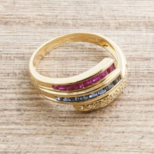 Anello donna oro 750/18 carati 4,3 grammi brillanti zaffiro rubino misura 53