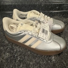 Adidas VL Court 3.0 Metallic Silver Sneaker Womens Size 7 NEW