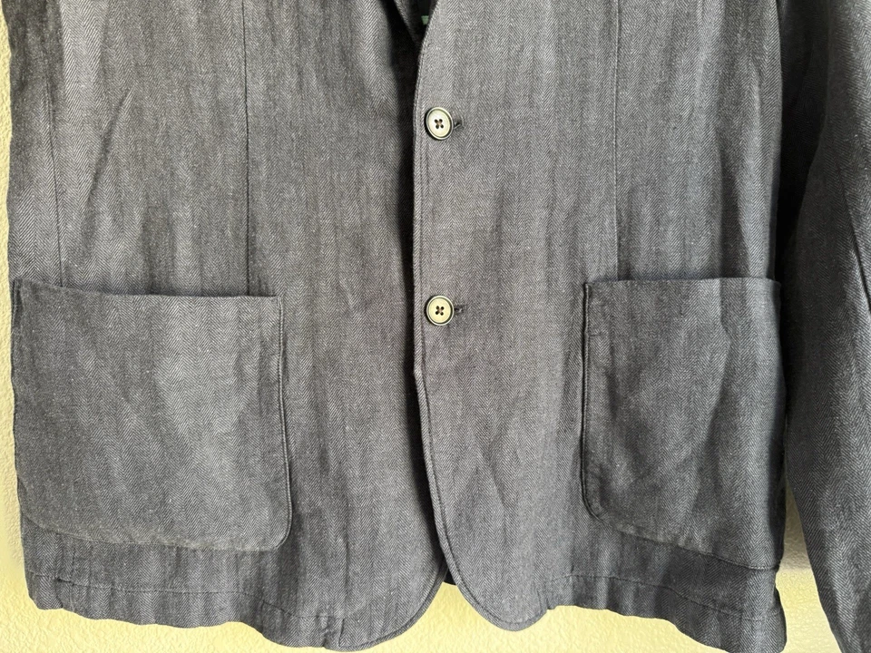 Fossil 男式棉亚麻休闲柔软运动外套纽扣夹克蓝色沿海尺寸:M — 第 3/4 张图片