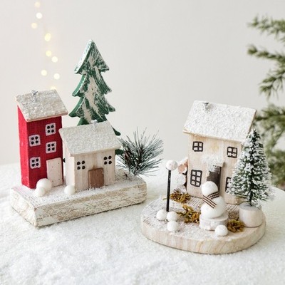 Handgefertigte Holz Ski Chalet Lodge Ornament Weihnachtsdorf Haus Szene