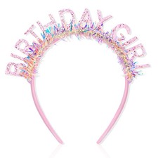 CIEHER Birthday Girl Headband Birthday Crown for Women Girls Pink