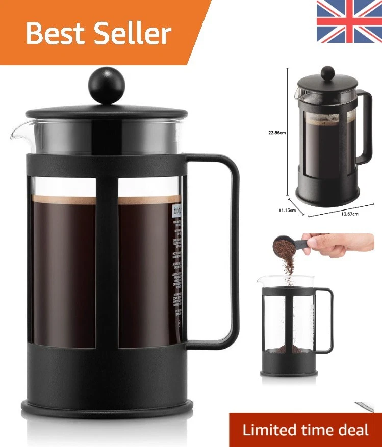 Elegant Black French Press Coffee Maker - 1L Capacity, Dishwasher Safe & Stylish
