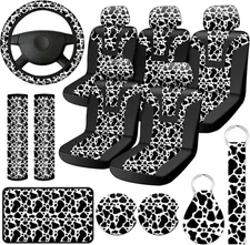 17 Pieces Cow Print Car Accessories Set, Includes Cow Seat Covers Set Steering