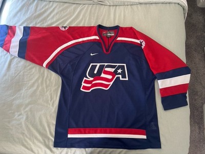 Nike Team USA Hockey Jersey Size L Blue Red White Colorblock Design