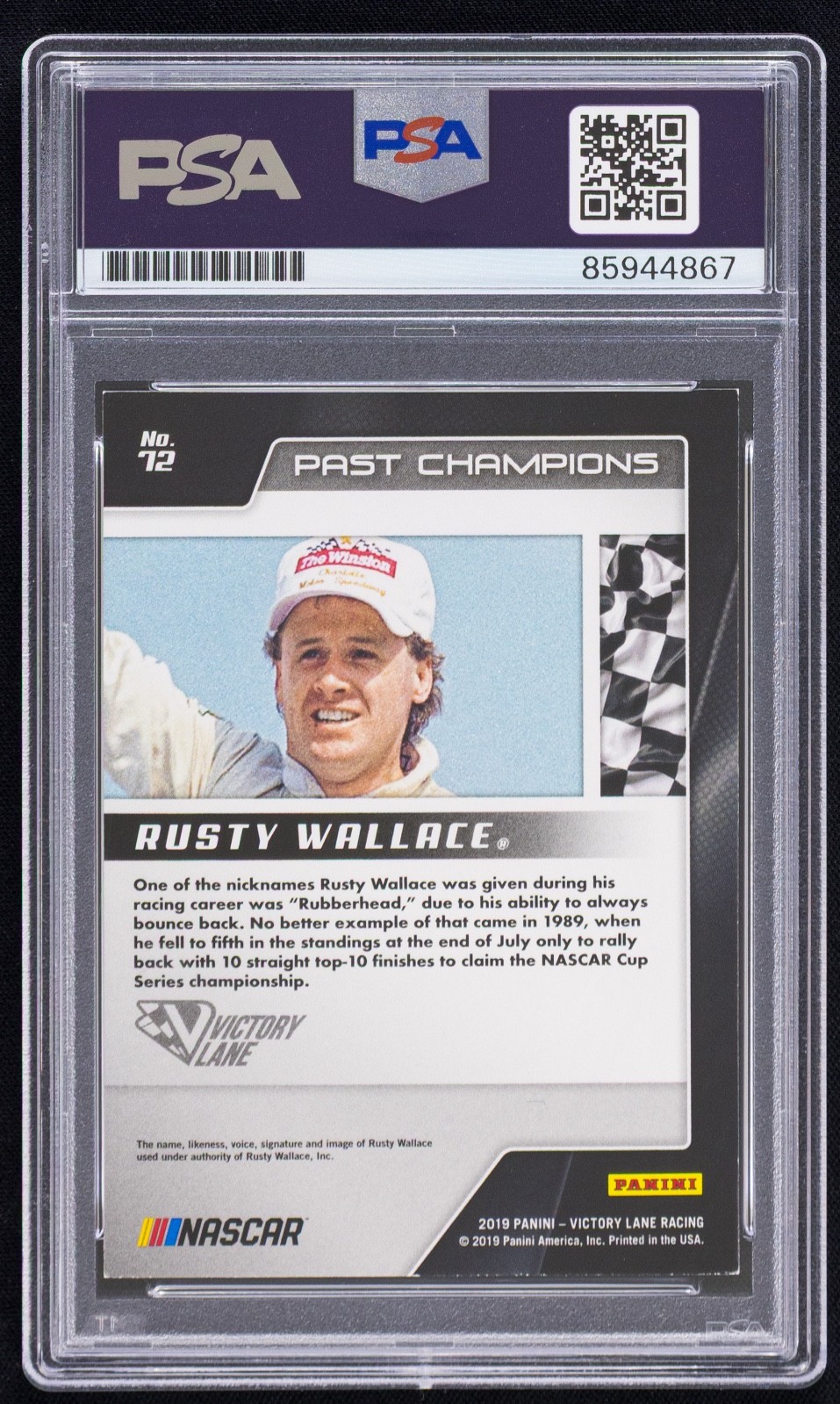 Rusty Wallace Signed 2019 Panini Victory Lane Card #72 (PSA) NASCAR Racing Auto view 2