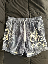 Ring of Fire Men&rsquo;s Swim Trunks L Gray/White Angel Cherub Graphic Drawstring