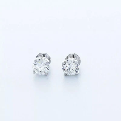 Classic Stud Earrings Solid 14K White Gold 0.92 CT Round Natural Diamond E SI1 - Image 1 of 4