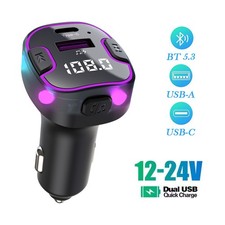 Bluetooth 5.3 Car FM Transmitter Dual Port USB-C 3.1A Charger Handsfree U Disk