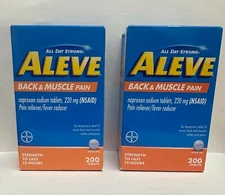Lot Of 2 Aleve Back & Muscle Pain Reliever, 200 (400 Tablets Total) Exp:02/26