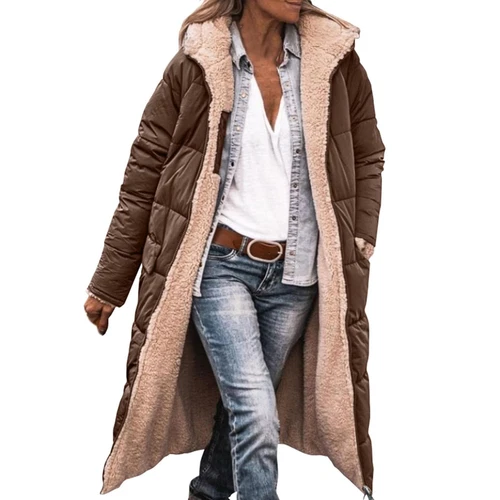 Damen Winter Lange Mäntel Trendy Jacke Sherpa Fleece Gefüttert Daunenmantel - Bild 89 von 97