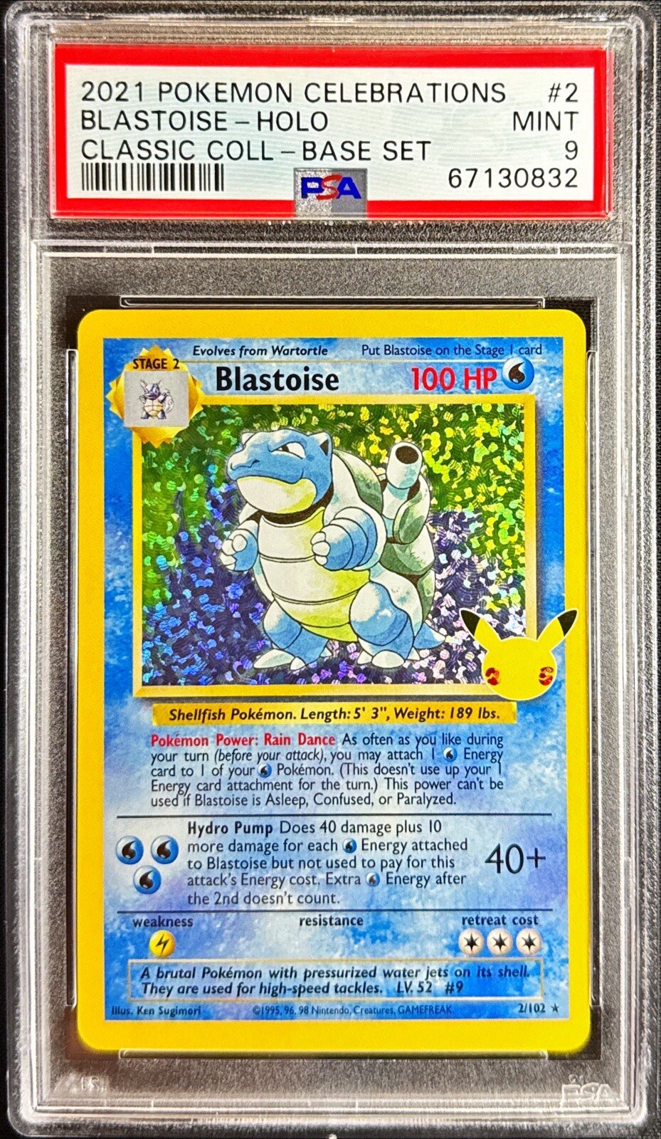 2021 POKEMON CELEBRATIONS CLASSIC COLLECTION #2 BLASTOISE-HOLO PSA 9