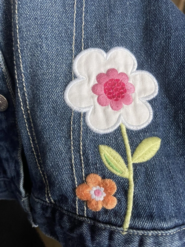 Niñas Gymboree Denim Azul Jean Chaqueta Bordada Flores Grande ¡Linda! Foto 3 de 4