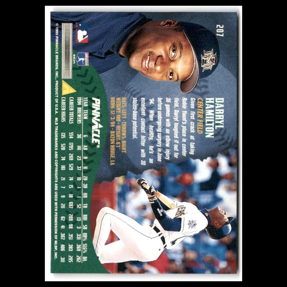 Darryl Hamilton #207 1995 Pinnacle Milwaukee Brewers Baseball Card MLB NM - Image 2 of 3