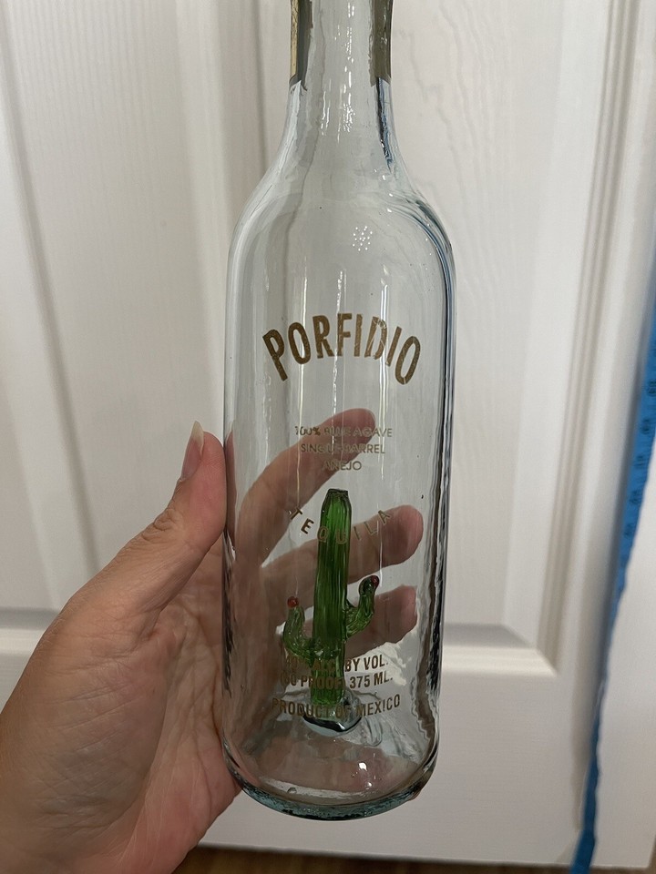 Tequila Porfidio Blue Agave Single Anejo Empty Handblown Bottle Green
