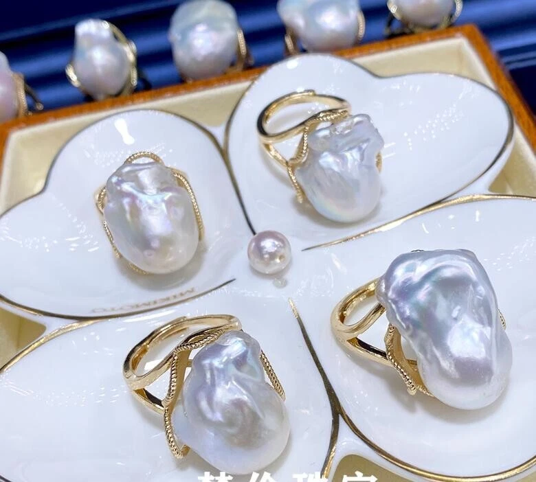 Anillo de perlas barrocas blancas 925S de diseñador ENORME AAAA+ 20-25 mm Mar del Sur Foto 3 de 3