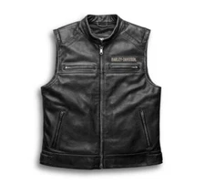 Vest Leather Men's Biker Motorcycle Jacket Men Pockets Concealed Carry Black 7