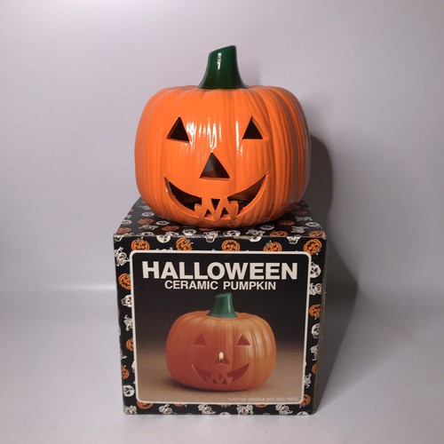 Vintage Halloween Ceramic Pumpkin Jack O Lantern Candle Tea Light