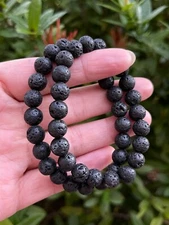 Grade A++ Black Lava Rock Crystal Bead Bracelet 8mm, Volcanic Lava Bracelet