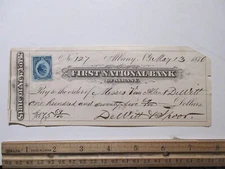 1876 First National Bank of Albany check with US Inter. Rev. 2C Stamp
