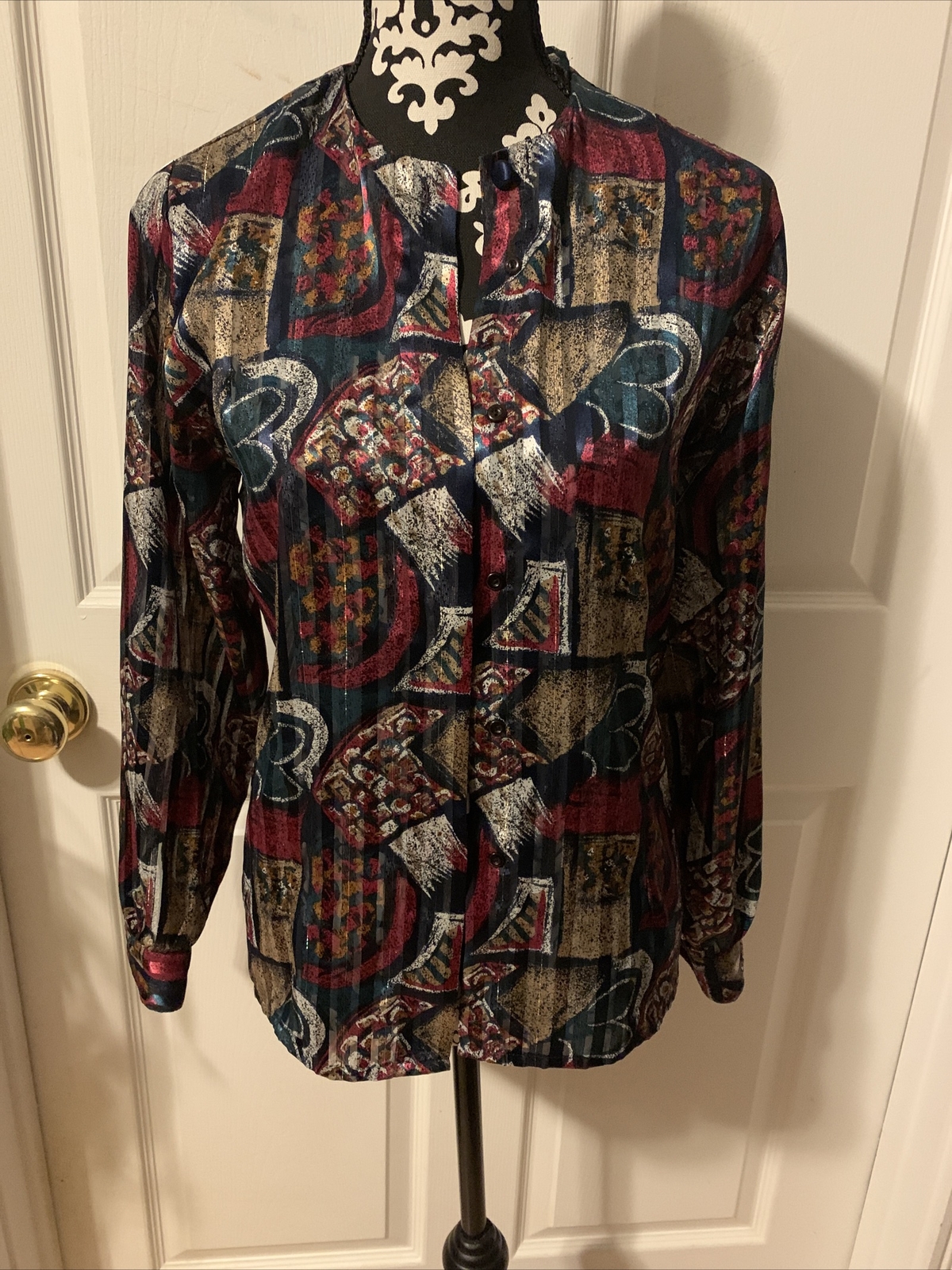 SAINT LAURENT Camicetta donna vintage Yves St Clair trasparente colorata filo glitter taglia 8. #885