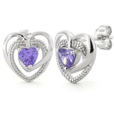 Precious Heart Purple Amethyst CZ Earrings 925 Sterling Silver Rhodium Stylish