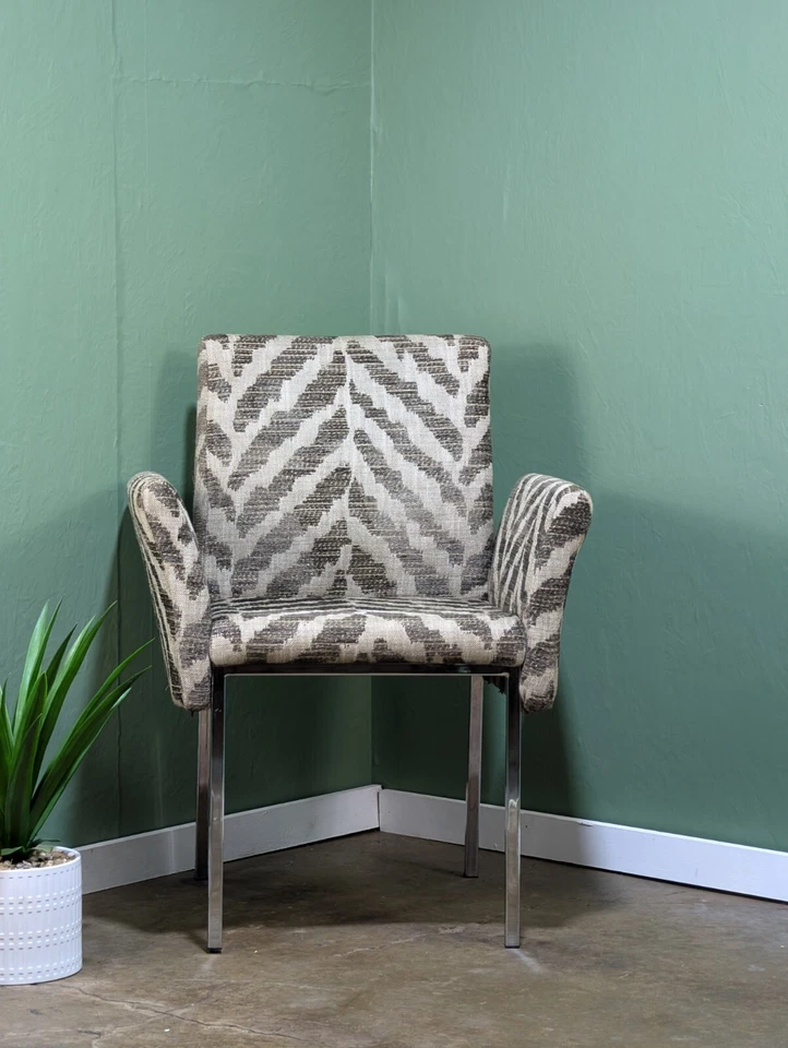 Vintage Mid Century High Arm Chair Zebra Chrome Kitchen Dining Tall Bar Stool - Image 3 of 4