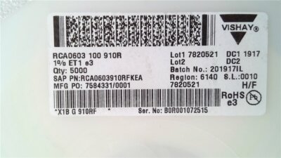 50 x Dickfilmwiderstand - 910 Ohm - 100 mW - 1% - SMD 0603 - NEU