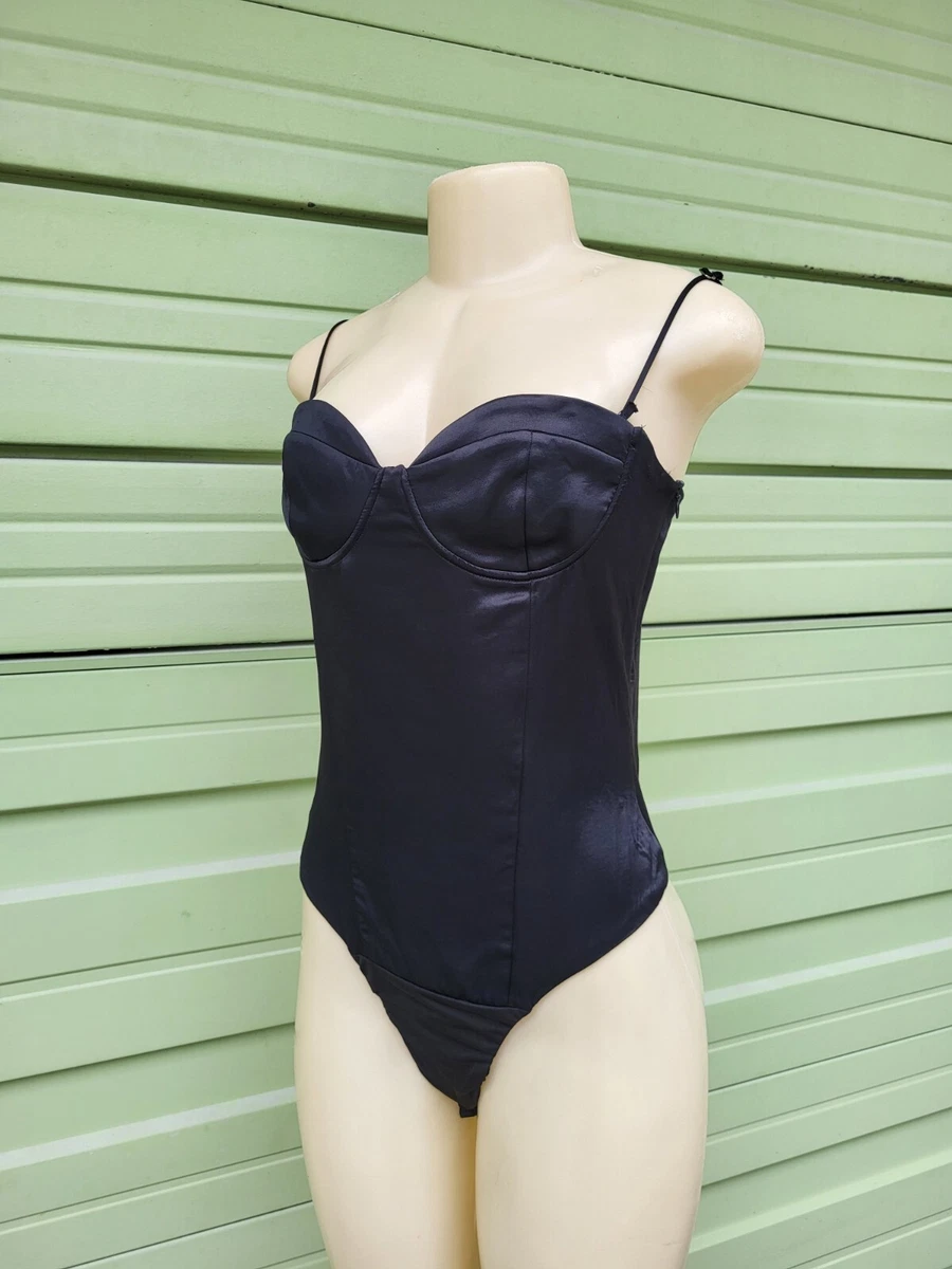 ZARA WOMEN BLACK SATIN EFFECT BODYSUIT CORSET LOOK SIZE M NO