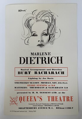 Marlene Dietrich Queen`s Theatre Shaftesbury Ave Werbeprospekt mit Preisen