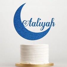 Personalised Half Moon Birthday Cake Topper Custom Any Name Glitter Cake Decor