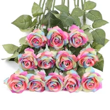 Artificial Rainbow Flowers 12PCS Rainbow Roses Bouquet Fake Rainbow Roses Rea...