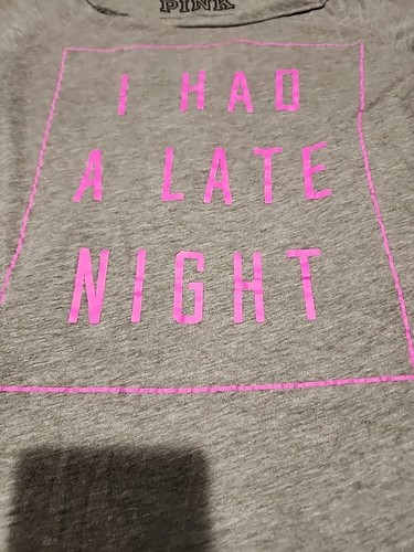 PINK Gray Night Shirt 'I Had A Late Night' Size XS - Picture 5 of 9