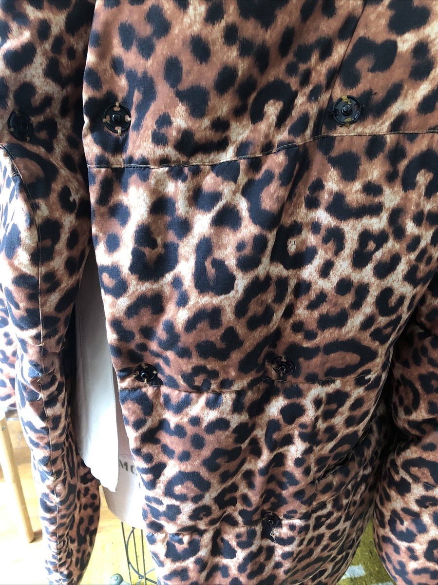 Monki Leopard Knee Length Puffer Coat View 3