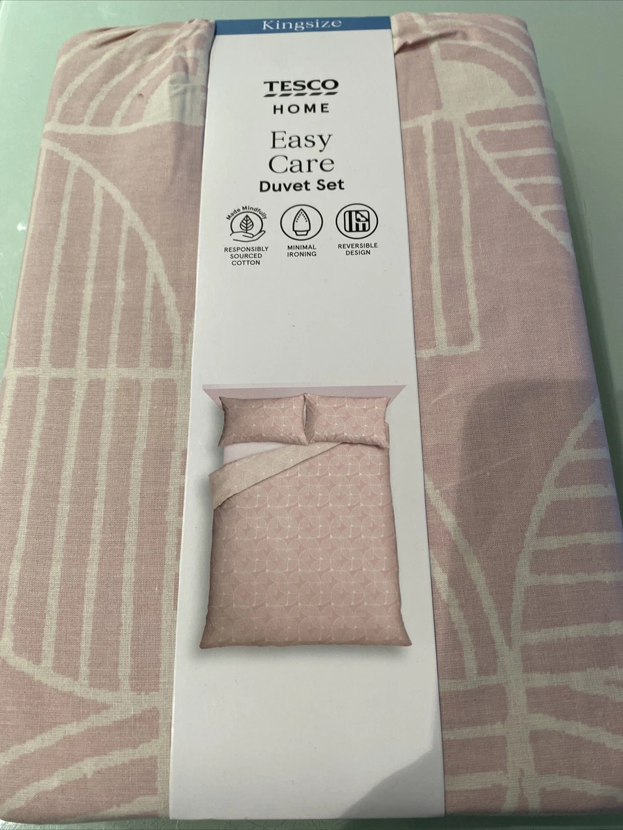 Tesco White Pink Geo Print King Size Duvet Cover Set Bed Bedding New