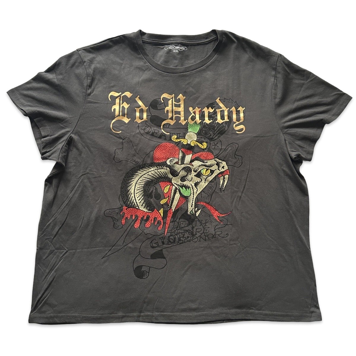 Ed Hardy Y2K Grunge Snake Rhinestone, Grey Shirt Mens Sz 2XL | eBay