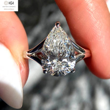 IGI 3.00Ct Pear Cut E VS1 Lab Grown Diamond Engagement Ring In 14k White Gold