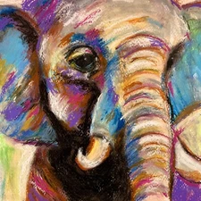 Portrait Of Elephant. Original oil pastels art. Size 8.3”x8.3”