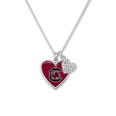 South Carolina Gamecocks Amara Silver Crystal Heart Chain Necklace Jewelry Gift