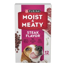 Purina Moist Meaty Dog Food Pouches, Steak, 12 Count