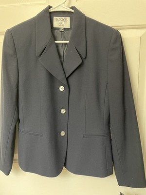 Kasper A.S.L. Navy Solid Petite 10P Suit Blazer 3-Button Notch Lapel