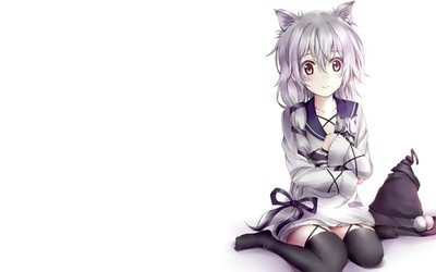 Cat Ears Girls Nekomimi Red Eyes Simple Smiling Anime Poster 11x17in Wall Art