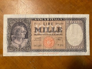 Repubblica Italiana 1000 Lire Ornata di Perle Medusa 11/02/ 1949 Rara