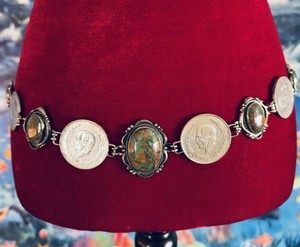 Vintage Navajo Style Handcrafted Roystone Turquoise & Antique Mexican Coin Belt