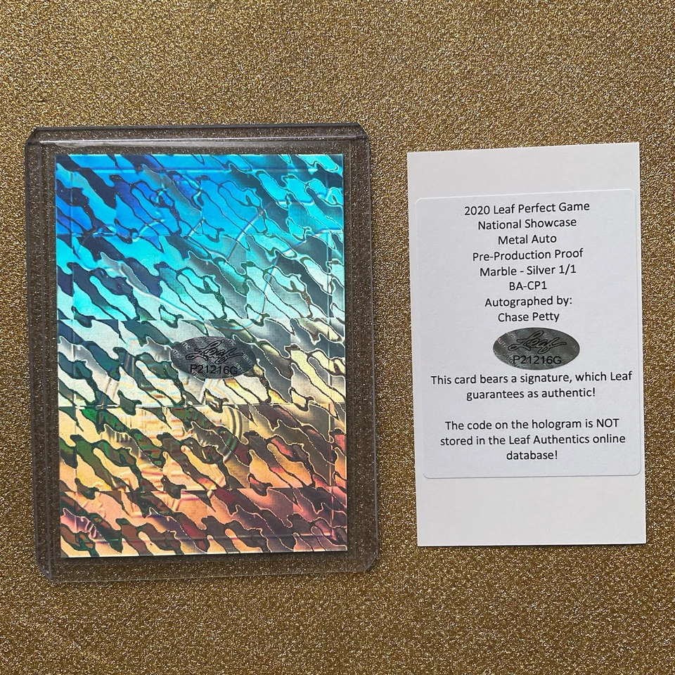 Chase Petty RC 2020 Leaf Perfect Game Metal Mármol Automático 1/1 Plateado Autógrafo Pre Foto 2 de 2