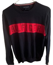 Tommy Hilfiger Sweater Mens Med Navy Blue Spellout Sweatshirt Cotton Crew Neck