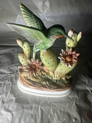 Royal Crown Hummingbird Cactus Flowers Figurine Vintage