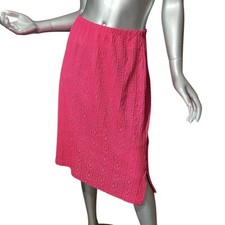 Vintage Small Pink Argyle Knit Midi Skirt Slits Stretch Waist Unlined