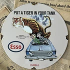 VINTAGE 1963 ESSO GASOLINE OIL GAS STATION 12 INCH PORCELAIN ENAMEL SIGN