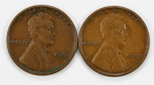 1926-S 1927-S Lincoln Cent Wheat Penny XF & AU Lot of 2 1c